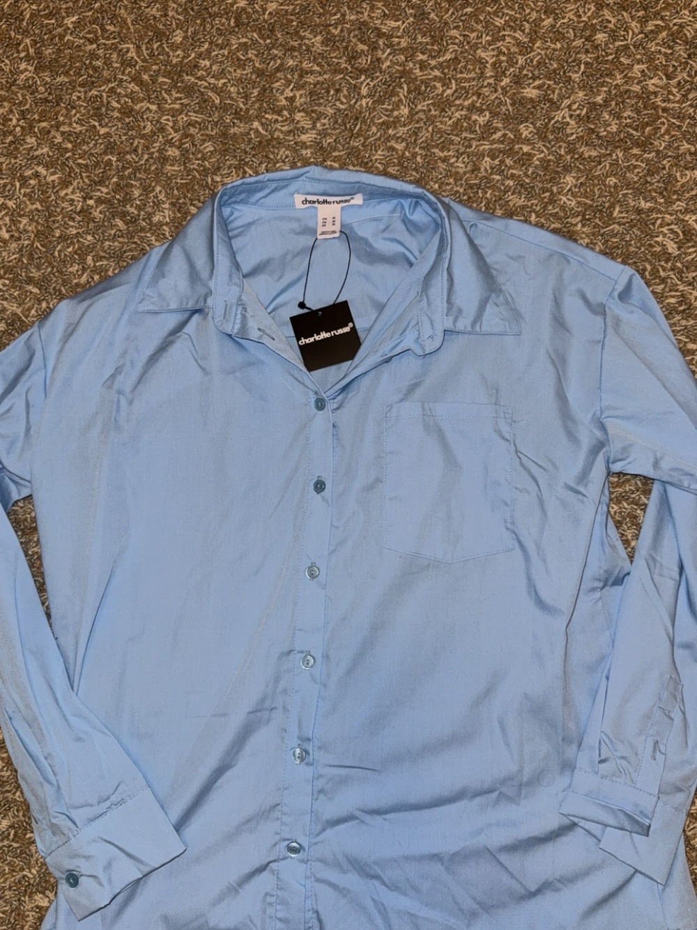 New Charlotte Russe Light Blue Women’s Oversized Work Button-Up Shirt